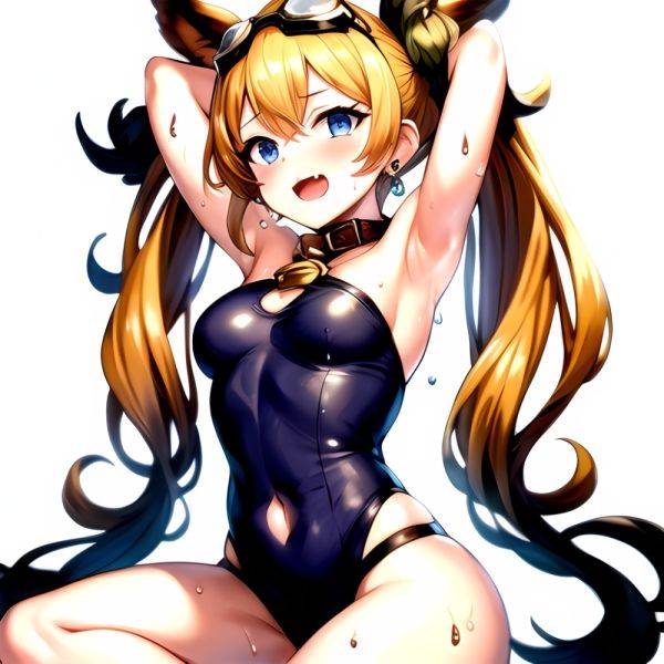 1girl Armpits Arms Behind Head Backlighting Bare Arms Bare Legs Blonde Hair Blue Eyes Blush Breasts Check Commentary Clothing Cu, 1478860958 - AIHentai - aihentai.co on pornintellect.com