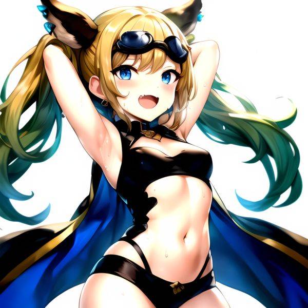1girl Armpits Arms Behind Head Backlighting Bare Arms Bare Legs Blonde Hair Blue Eyes Blush Breasts Check Commentary Clothing Cu, 713004015 - AIHentai - aihentai.co on pornintellect.com