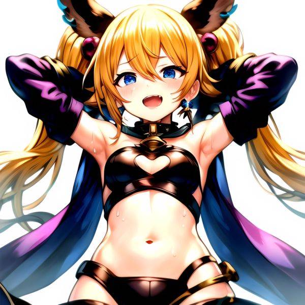 1girl Armpits Arms Behind Head Backlighting Bare Arms Bare Legs Blonde Hair Blue Eyes Blush Breasts Check Commentary Clothing Cu, 249435725 - AIHentai - aihentai.co on pornintellect.com