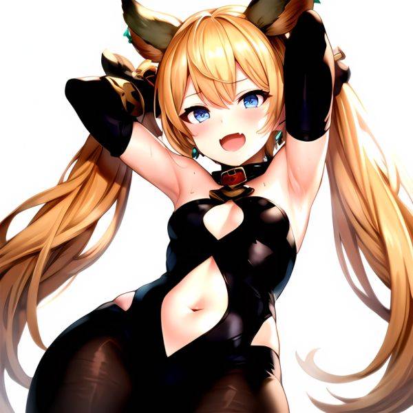 1girl Armpits Arms Behind Head Backlighting Bare Arms Bare Legs Blonde Hair Blue Eyes Blush Breasts Check Commentary Clothing Cu, 398781809 - AIHentai - aihentai.co on pornintellect.com