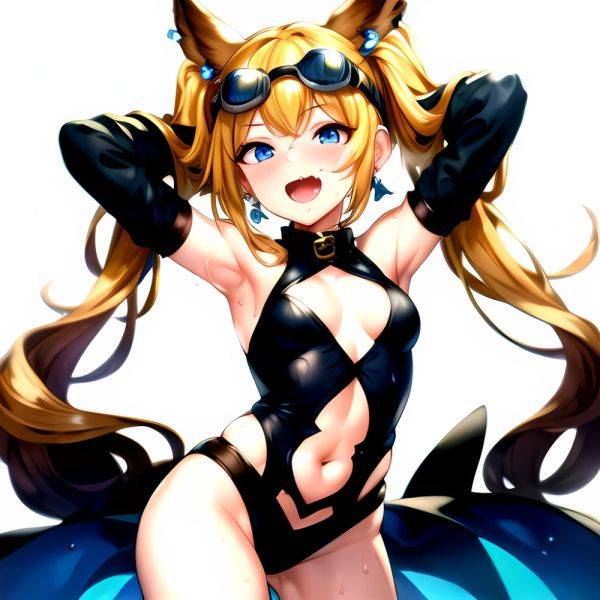 1girl Armpits Arms Behind Head Backlighting Bare Arms Bare Legs Blonde Hair Blue Eyes Blush Breasts Check Commentary Clothing Cu, 952274526 - AIHentai - aihentai.co on pornintellect.com