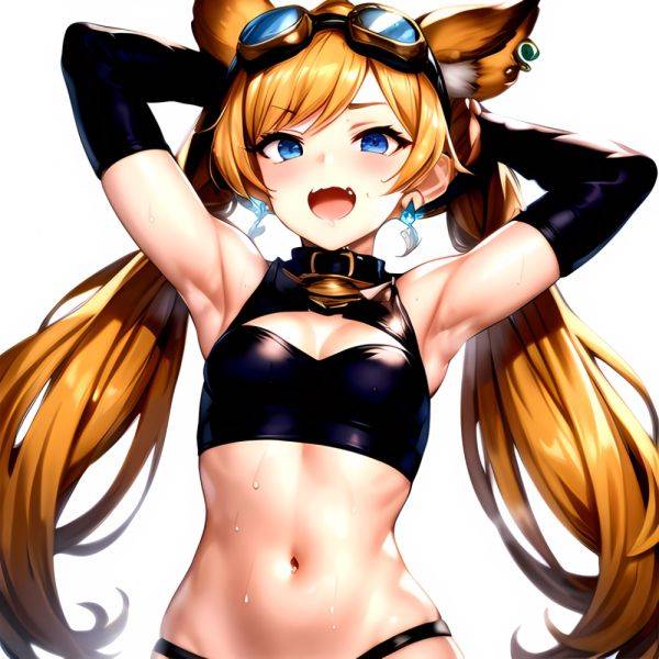 1girl Armpits Arms Behind Head Backlighting Bare Arms Bare Legs Blonde Hair Blue Eyes Blush Breasts Check Commentary Clothing Cu, 1648170419 - AIHentai - aihentai.co on pornintellect.com