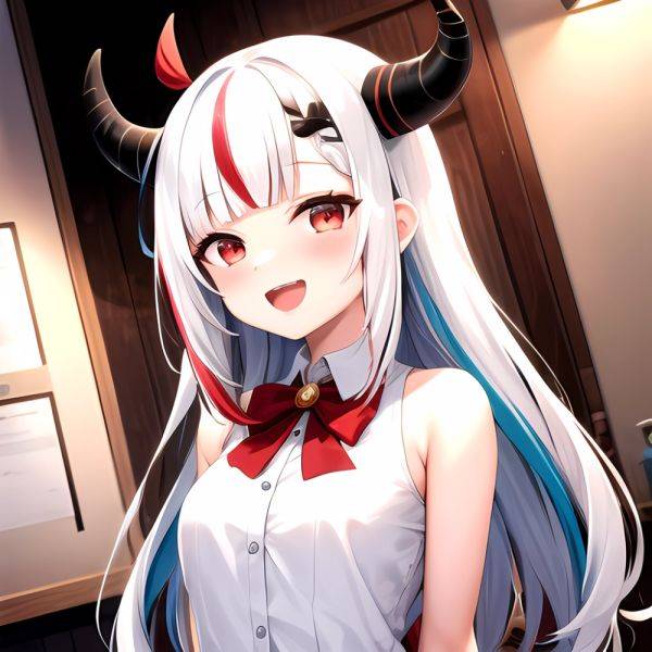 1girl Hololive Horns Long Hair Multicolored Hair Nakiri Ayame Open Mouth Smile Solo Streaked Hair Tonton Utaro White Hair Arms, 4279931668 - AIHentai - aihentai.co on pornintellect.com