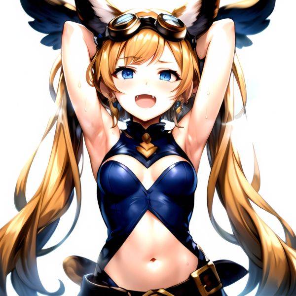 1girl Armpits Arms Behind Head Backlighting Bare Arms Bare Legs Blonde Hair Blue Eyes Blush Breasts Check Commentary Clothing Cu, 2015076064 - AIHentai - aihentai.co on pornintellect.com