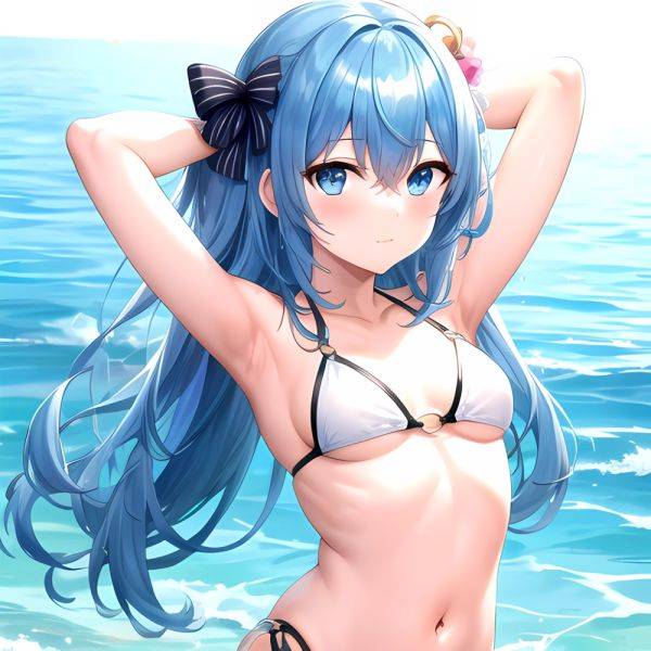 1girl Absurdres Arms Behind Head Bikini Blue Eyes Blue Hair Breasts Closed Mouth Hair Between Eyes Highres Hololive Hoshimachi S, 2896929902 - AIHentai - aihentai.co on pornintellect.com