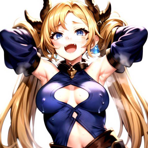1girl Armpits Arms Behind Head Backlighting Bare Arms Bare Legs Blonde Hair Blue Eyes Blush Breasts Check Commentary Clothing Cu, 2408663648 - AIHentai - aihentai.co on pornintellect.com