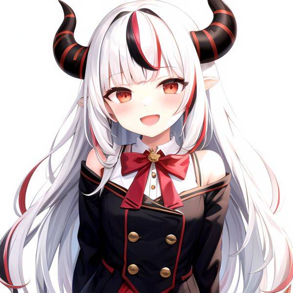 1girl Hololive Horns Long Hair Multicolored Hair Nakiri Ayame Open Mouth Smile Solo Streaked Hair Tonton Utaro White Hair Arms, 3949699568 - AIHentai - aihentai.co on pornintellect.com