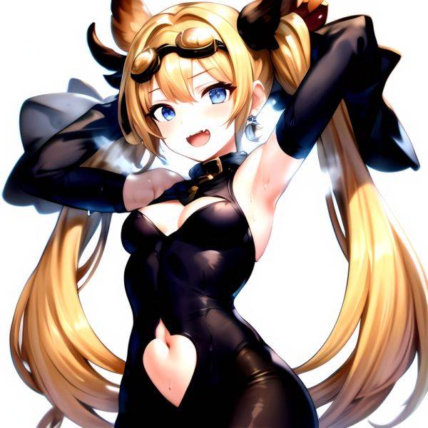 1girl Armpits Arms Behind Head Backlighting Bare Arms Bare Legs Blonde Hair Blue Eyes Blush Breasts Check Commentary Clothing Cu, 1774297517 - AIHentai - aihentai.co on pornintellect.com
