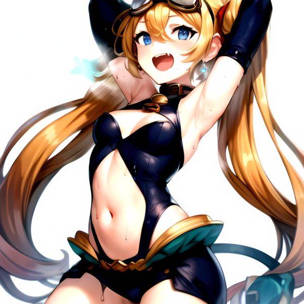 1girl Armpits Arms Behind Head Backlighting Bare Arms Bare Legs Blonde Hair Blue Eyes Blush Breasts Check Commentary Clothing Cu, 2726021347 - AIHentai - aihentai.co on pornintellect.com
