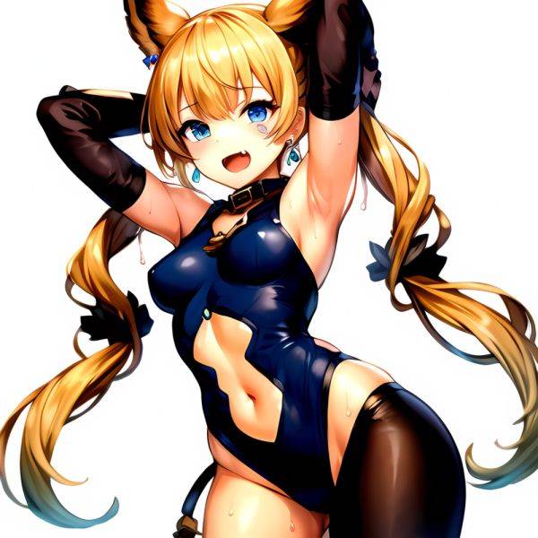 1girl Armpits Arms Behind Head Backlighting Bare Arms Bare Legs Blonde Hair Blue Eyes Blush Breasts Check Commentary Clothing Cu, 3700592875 - AIHentai - aihentai.co on pornintellect.com