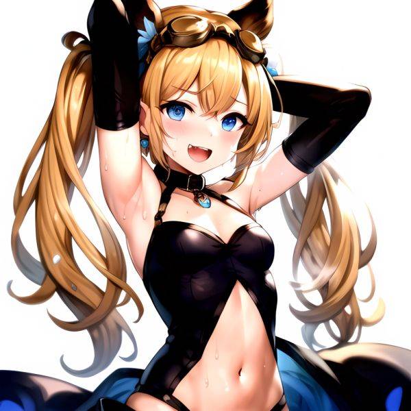 1girl Armpits Arms Behind Head Backlighting Bare Arms Bare Legs Blonde Hair Blue Eyes Blush Breasts Check Commentary Clothing Cu, 3862338897 - AIHentai - aihentai.co on pornintellect.com