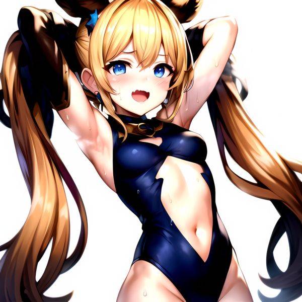 1girl Armpits Arms Behind Head Backlighting Bare Arms Bare Legs Blonde Hair Blue Eyes Blush Breasts Check Commentary Clothing Cu, 2843673643 - AIHentai - aihentai.co on pornintellect.com