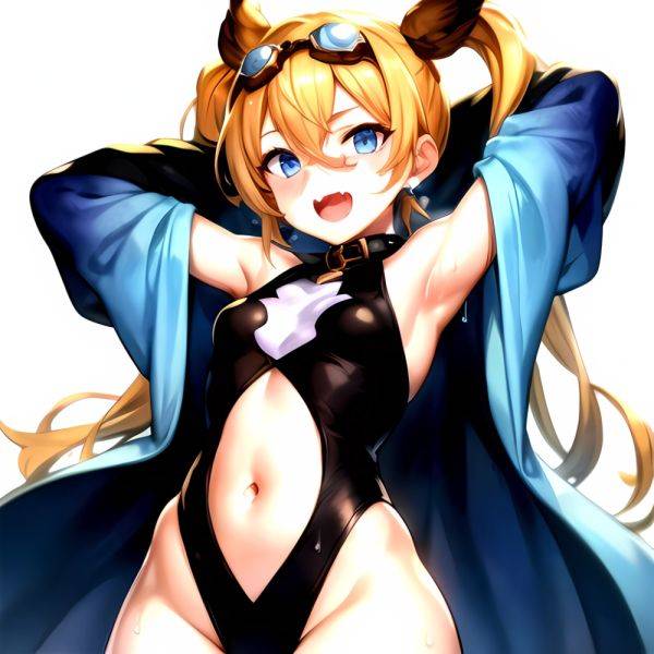 1girl Armpits Arms Behind Head Backlighting Bare Arms Bare Legs Blonde Hair Blue Eyes Blush Breasts Check Commentary Clothing Cu, 3329500445 - AIHentai - aihentai.co on pornintellect.com