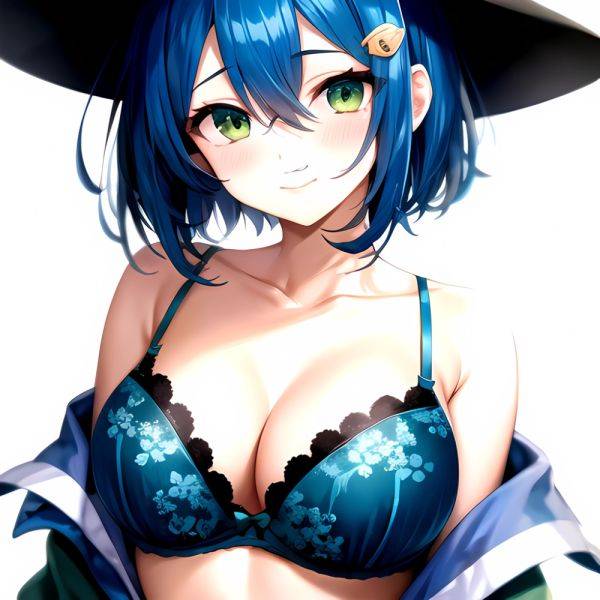 1girl Blush Bob Cut Bra Breasts Cleavage Close Up Closed Mouth Collarbone Commentary Eyelashes Eyes Visible Through Hair Floral, 980220818 - AIHentai - aihentai.co on pornintellect.com