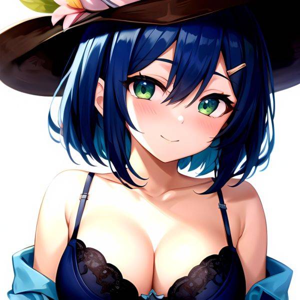 1girl Blush Bob Cut Bra Breasts Cleavage Close Up Closed Mouth Collarbone Commentary Eyelashes Eyes Visible Through Hair Floral, 723933095 - AIHentai - aihentai.co on pornintellect.com