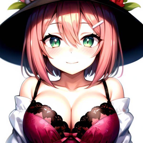1girl Blush Bob Cut Bra Breasts Cleavage Close Up Closed Mouth Collarbone Commentary Eyelashes Eyes Visible Through Hair Floral, 1234986353 - AIHentai - aihentai.co on pornintellect.com