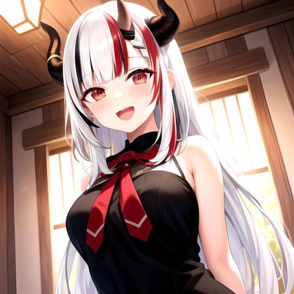 1girl Hololive Horns Long Hair Multicolored Hair Nakiri Ayame Open Mouth Smile Solo Streaked Hair Tonton Utaro White Hair Arms, 4288126118 - AIHentai - aihentai.co on pornintellect.com