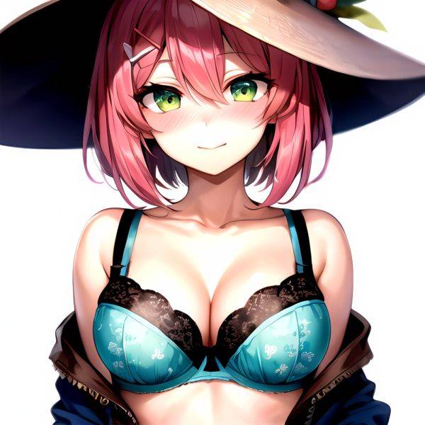 1girl Blush Bob Cut Bra Breasts Cleavage Close Up Closed Mouth Collarbone Commentary Eyelashes Eyes Visible Through Hair Floral, 2301787296 - AIHentai - aihentai.co on pornintellect.com