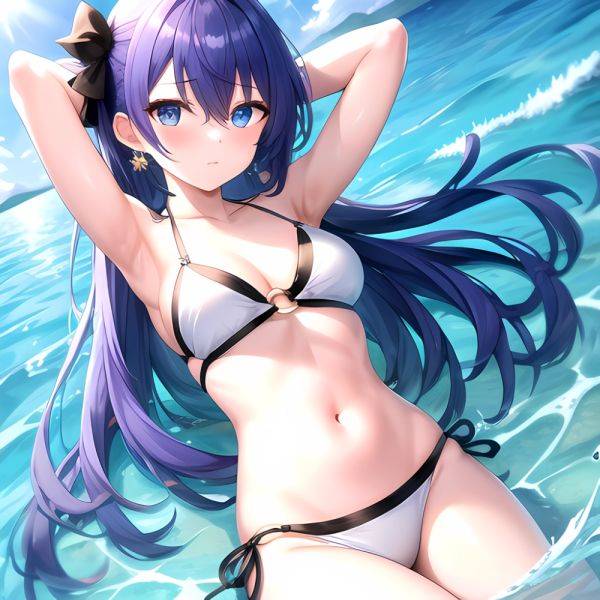 1girl Absurdres Arms Behind Head Bikini Blue Eyes Blue Hair Breasts Closed Mouth Hair Between Eyes Highres Hololive Hoshimachi S, 2258126793 - AIHentai - aihentai.co on pornintellect.com