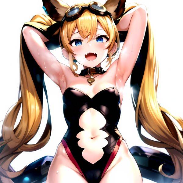 1girl Armpits Arms Behind Head Backlighting Bare Arms Bare Legs Blonde Hair Blue Eyes Blush Breasts Check Commentary Clothing Cu, 2404394147 - AIHentai - aihentai.co on pornintellect.com