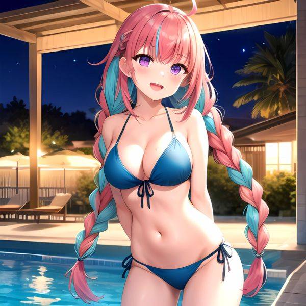 1girl Ahoge Bare Shoulders Bikini Blue Bikini Blue Hair Blush Braid Breasts Cleavage Colored Inner Hair Front Tie Bikini Top, 2660577165 - AIHentai - aihentai.co on pornintellect.com