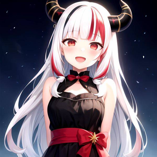 1girl Hololive Horns Long Hair Multicolored Hair Nakiri Ayame Open Mouth Smile Solo Streaked Hair Tonton Utaro White Hair Arms, 2364699622 - AIHentai - aihentai.co on pornintellect.com