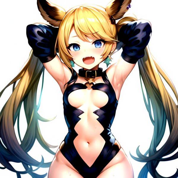 1girl Armpits Arms Behind Head Backlighting Bare Arms Bare Legs Blonde Hair Blue Eyes Blush Breasts Check Commentary Clothing Cu, 3418424760 - AIHentai - aihentai.co on pornintellect.com