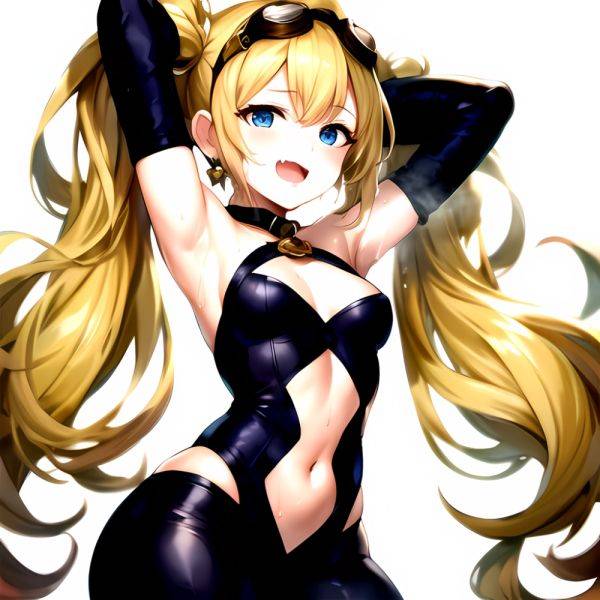 1girl Armpits Arms Behind Head Backlighting Bare Arms Bare Legs Blonde Hair Blue Eyes Blush Breasts Check Commentary Clothing Cu, 3824262428 - AIHentai - aihentai.co on pornintellect.com
