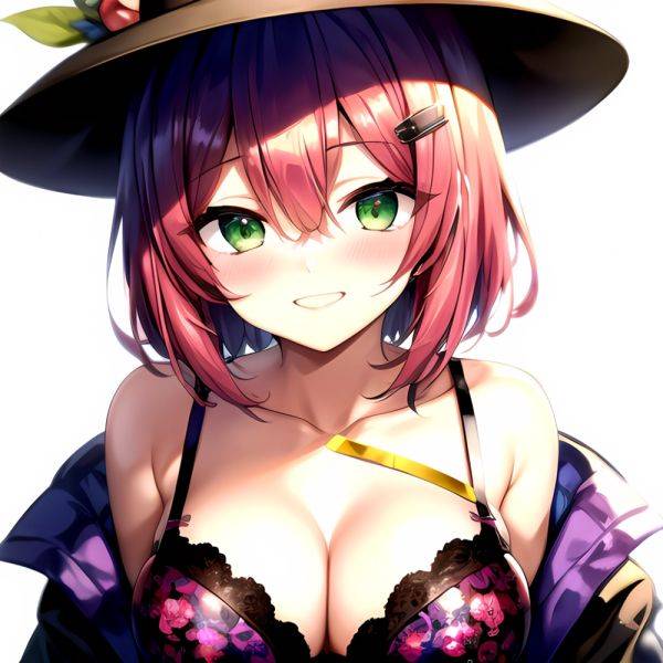 1girl Blush Bob Cut Bra Breasts Cleavage Close Up Closed Mouth Collarbone Commentary Eyelashes Eyes Visible Through Hair Floral, 3651932730 - AIHentai - aihentai.co on pornintellect.com