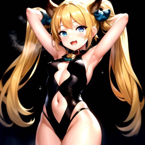1girl Armpits Arms Behind Head Backlighting Bare Arms Bare Legs Blonde Hair Blue Eyes Blush Breasts Check Commentary Clothing Cu, 2725122006 - AIHentai - aihentai.co on pornintellect.com