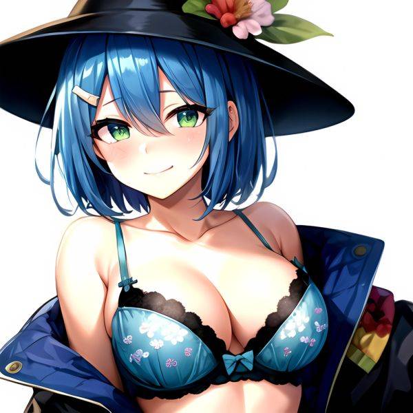 1girl Blush Bob Cut Bra Breasts Cleavage Close Up Closed Mouth Collarbone Commentary Eyelashes Eyes Visible Through Hair Floral, 3890940516 - AIHentai - aihentai.co on pornintellect.com