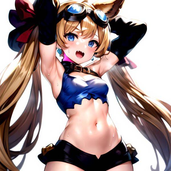 1girl Armpits Arms Behind Head Backlighting Bare Arms Bare Legs Blonde Hair Blue Eyes Blush Breasts Check Commentary Clothing Cu, 3355782787 - AIHentai - aihentai.co on pornintellect.com
