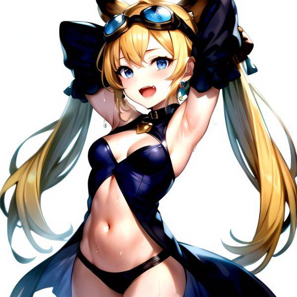 1girl Armpits Arms Behind Head Backlighting Bare Arms Bare Legs Blonde Hair Blue Eyes Blush Breasts Check Commentary Clothing Cu, 4293318058 - AIHentai - aihentai.co on pornintellect.com