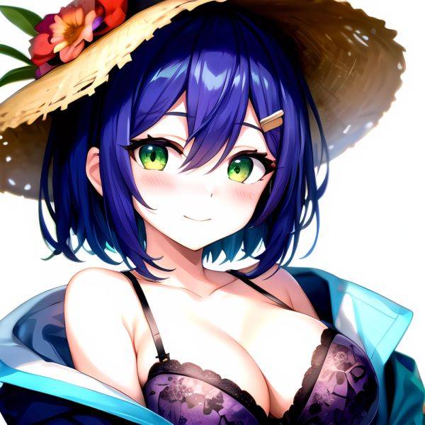 1girl Blush Bob Cut Bra Breasts Cleavage Close Up Closed Mouth Collarbone Commentary Eyelashes Eyes Visible Through Hair Floral, 2217544090 - AIHentai - aihentai.co on pornintellect.com