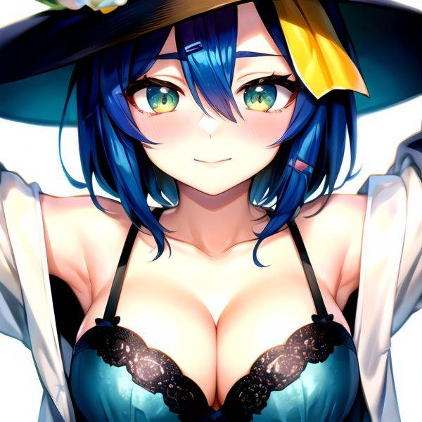 1girl Blush Bob Cut Bra Breasts Cleavage Close Up Closed Mouth Collarbone Commentary Eyelashes Eyes Visible Through Hair Floral, 1783303184 - AIHentai - aihentai.co on pornintellect.com