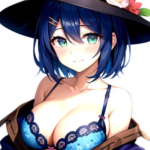 1girl Blush Bob Cut Bra Breasts Cleavage Close Up Closed Mouth Collarbone Commentary Eyelashes Eyes Visible Through Hair Floral, 4175249299 - AIHentai - aihentai.co on pornintellect.com