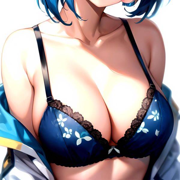 1girl Blush Bob Cut Bra Breasts Cleavage Close Up Closed Mouth Collarbone Commentary Eyelashes Eyes Visible Through Hair Floral, 2324420724 - AIHentai - aihentai.co on pornintellect.com