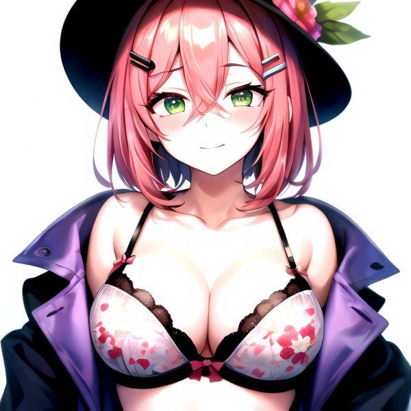 1girl Blush Bob Cut Bra Breasts Cleavage Close Up Closed Mouth Collarbone Commentary Eyelashes Eyes Visible Through Hair Floral, 834604196 - AIHentai - aihentai.co on pornintellect.com