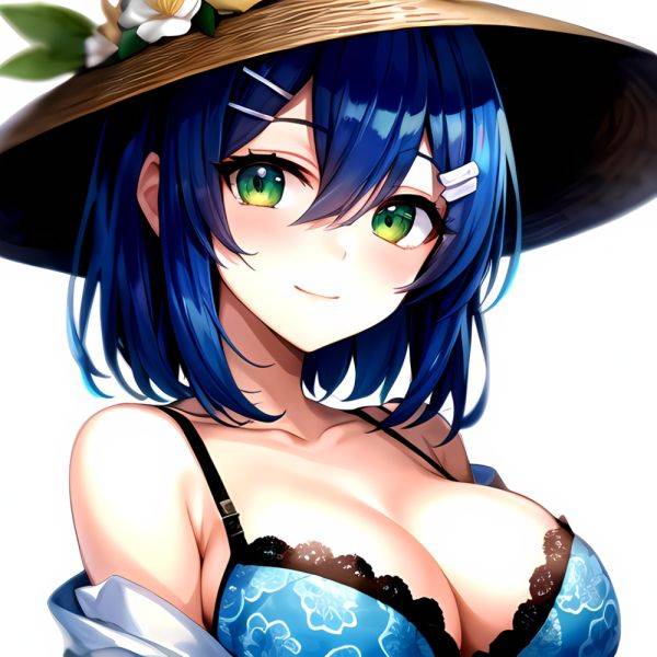 1girl Blush Bob Cut Bra Breasts Cleavage Close Up Closed Mouth Collarbone Commentary Eyelashes Eyes Visible Through Hair Floral, 1402569573 - AIHentai - aihentai.co on pornintellect.com