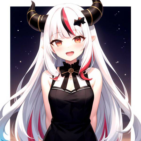 1girl Hololive Horns Long Hair Multicolored Hair Nakiri Ayame Open Mouth Smile Solo Streaked Hair Tonton Utaro White Hair Arms, 4071452613 - AIHentai - aihentai.co on pornintellect.com