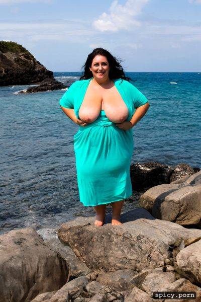 Color photo, standing straight at a black sea beach, hourglass figure - spicy.porn on pornintellect.com