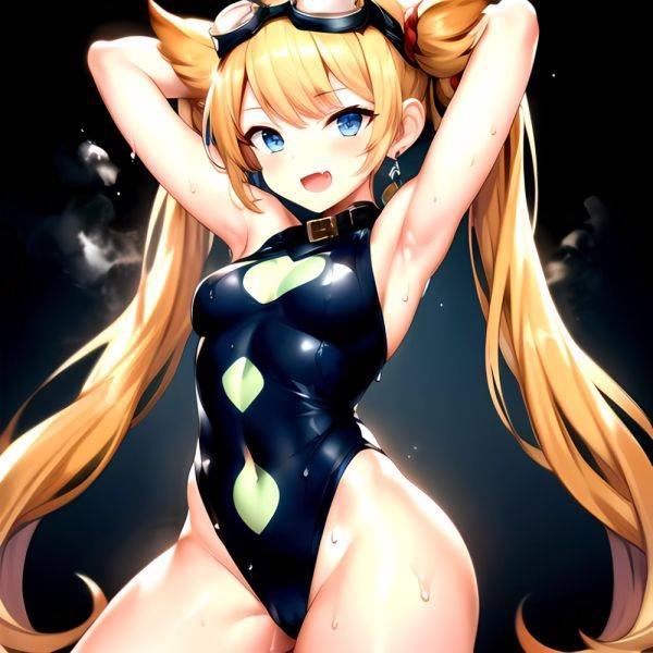 1girl Armpits Arms Behind Head Backlighting Bare Arms Bare Legs Blonde Hair Blue Eyes Blush Breasts Check Commentary Clothing Cu, 2026038855 - AIHentai - aihentai.co on pornintellect.com