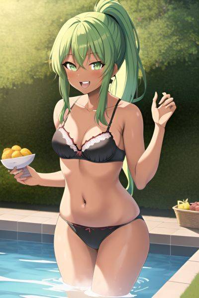 Anime Busty Small Tits 70s Age Laughing Face Green Hair Ponytail Hair Style Dark Skin Crisp Anime Grocery Front View Bathing Bra - AI Hentai - aihentai.co on pornintellect.com