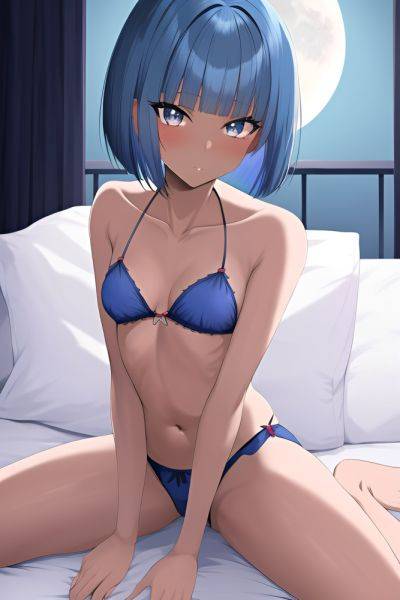 Anime Skinny Small Tits 70s Age Seductive Face Blue Hair Bobcut Hair Style Dark Skin Crisp Anime Moon Close Up View Straddling Pajamas - AI Hentai - aihentai.co on pornintellect.com