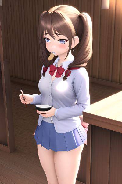 Anime Busty Small Tits 20s Age Sad Face Brunette Pigtails Hair Style Light Skin 3d Bar Front View Eating Mini Skirt - AI Hentai - aihentai.co on pornintellect.com
