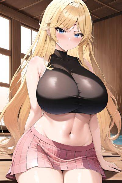 Anime Busty Huge Boobs 70s Age Serious Face Blonde Straight Hair Style Light Skin Watercolor Sauna Close Up View Plank Mini Skirt - AI Hentai - aihentai.co on pornintellect.com