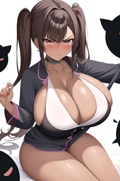 Anime Busty Huge Boobs 80s Age Angry Face Brunette Pigtails Hair Style Dark Skin Painting Club Close Up View Jumping Pajamas - AI Hentai - aihentai.co on pornintellect.com