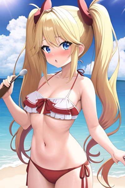Anime Busty Small Tits 70s Age Shocked Face Blonde Pigtails Hair Style Light Skin Soft Anime Beach Front View Cooking Bikini - AI Hentai - aihentai.co on pornintellect.com
