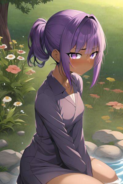 Anime Skinny Small Tits 20s Age Sad Face Purple Hair Slicked Hair Style Dark Skin Film Photo Meadow Front View Bathing Teacher - AI Hentai - aihentai.co on pornintellect.com