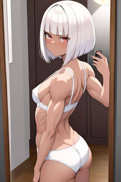 Anime Muscular Small Tits 30s Age Serious Face White Hair Bobcut Hair Style Dark Skin Mirror Selfie Moon Back View Plank Bra - AI Hentai - aihentai.co on pornintellect.com